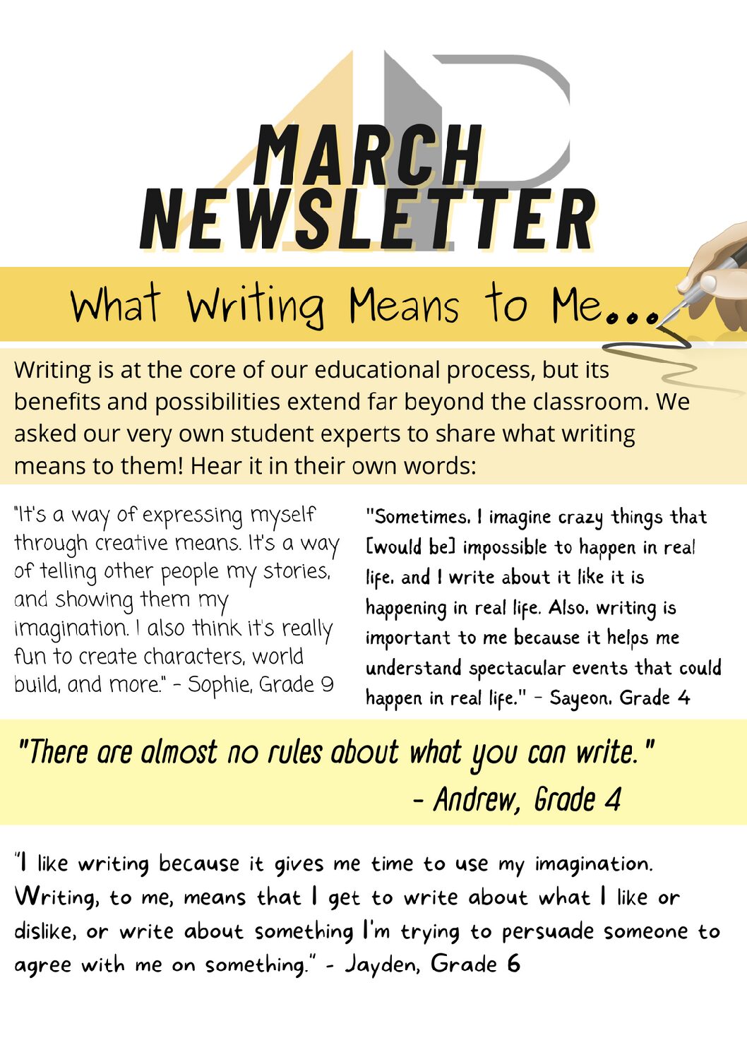 MARCH 2023 NEWLSETTER ALL ABOUT WRITING